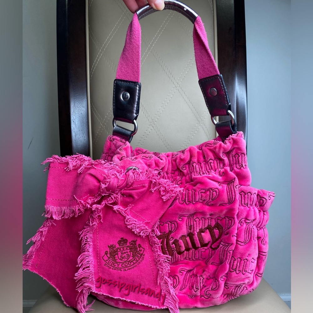 Juicy Couture Hot Pink Velour Hobo Handbag
